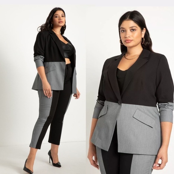 Eloquii Jackets & Blazers - Eloquii Two Tone Colorblock Black Gray Suit Jacket Blazer Modern Plus Size 22